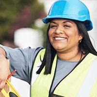 roof safety manager is looking at the camera