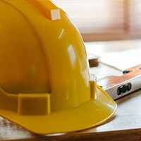 hard hat on a table